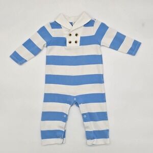 Janie and Jack Rugby Stripe Long Sleeve Romper Jumpsuit Size 6-12 Months